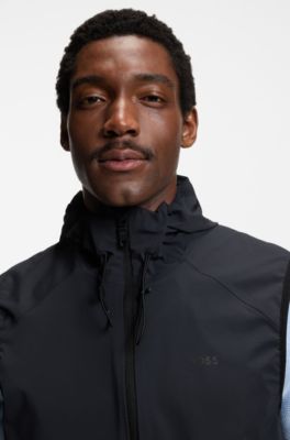 Water-repellent hooded gilet with micro-waffle structure, Dark Blue