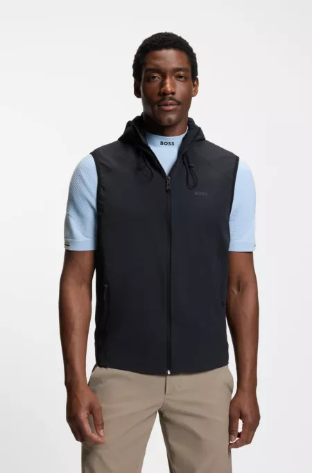 Water-repellent hooded gilet with micro-waffle structure