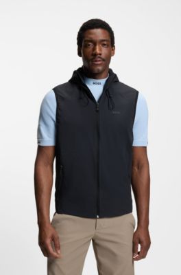 Water-repellent hooded gilet with micro-waffle structure, Dark Blue