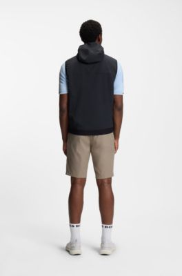 Water-repellent hooded gilet with micro-waffle structure, Dark Blue