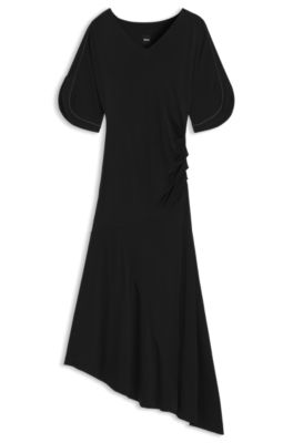 Jersey dress with slit sleeves, Black