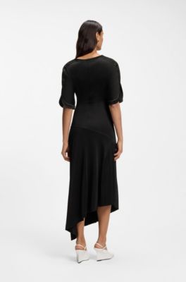 Jersey dress with slit sleeves, Black