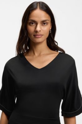 Jersey dress with slit sleeves, Black