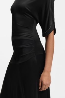 Jersey dress with slit sleeves, Black