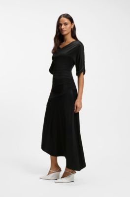 Jersey dress with slit sleeves, Black