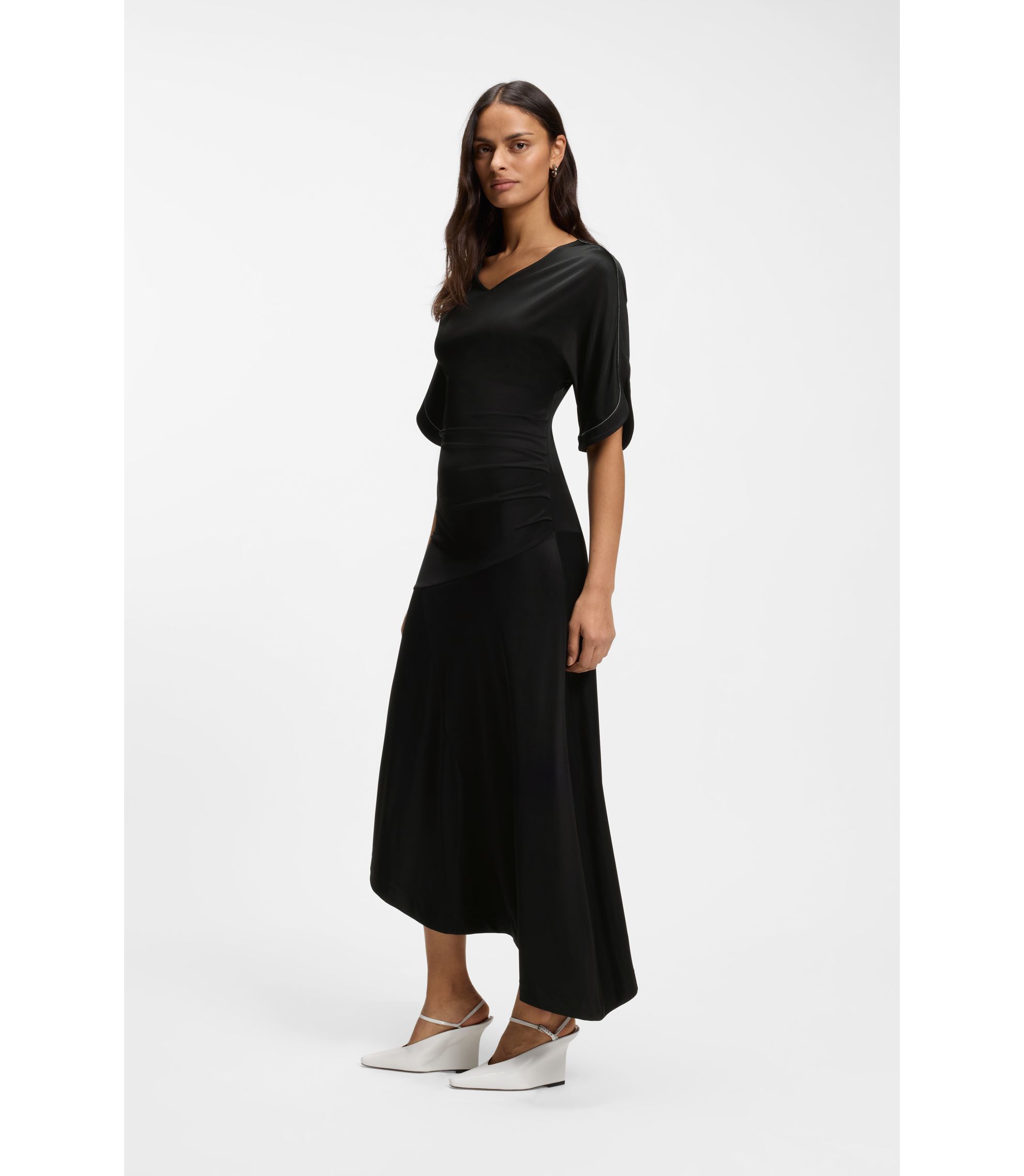 hugo boss jersey dress BOSS Jersey dress with slit sleeves, Women, Size: XL, Black