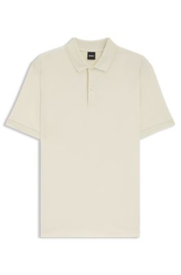 Polo en coton m&eacute;lang&eacute; avec sous-patte de boutonnage &agrave; monogrammes, Blanc