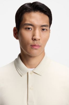 Polo en coton m&eacute;lang&eacute; avec sous-patte de boutonnage &agrave; monogrammes, Blanc