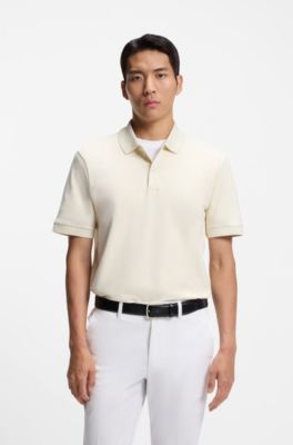Polo en coton m&eacute;lang&eacute; avec sous-patte de boutonnage &agrave; monogrammes, Blanc
