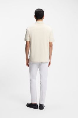 Monogram-placket polo shirt in a cotton blend, White