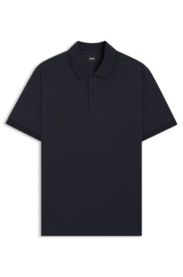 Monogram-placket polo shirt in a cotton blend, Dark Blue