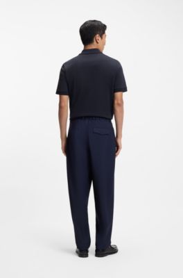 Monogram-placket polo shirt in a cotton blend, Dark Blue