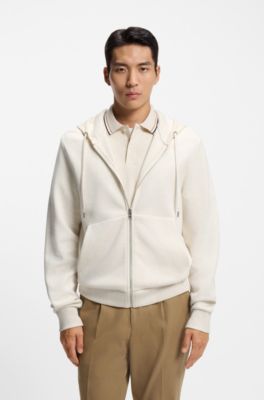 Zip-up hoodie with monogram hood, White