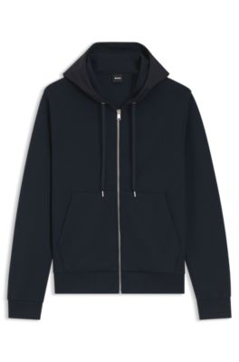 Sudadera con capucha y cremallera con monogramas en la capucha, Azul oscuro