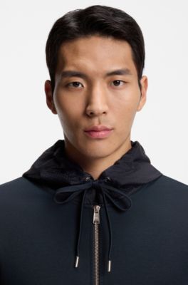 Sudadera con capucha y cremallera con monogramas en la capucha, Azul oscuro