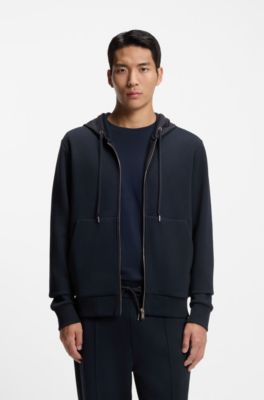 Sudadera con capucha y cremallera con monogramas en la capucha, Azul oscuro