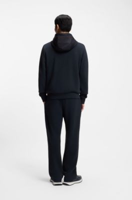 Sudadera con capucha y cremallera con monogramas en la capucha, Azul oscuro