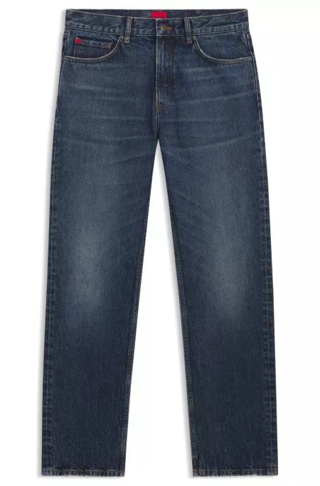 Blue regular-fit jeans in vintage-wash denim