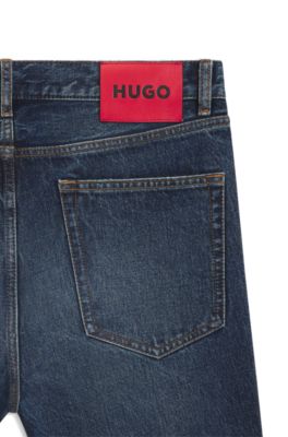 Blue regular-fit jeans in vintage-wash denim, Dark Blue