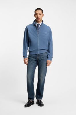 Blue regular-fit jeans in vintage-wash denim, Dark Blue