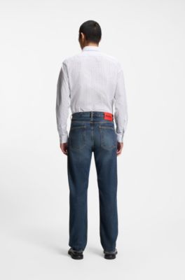 Blue regular-fit jeans in vintage-wash denim, Dark Blue