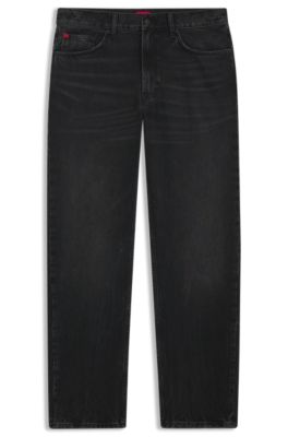 Grey regular-fit jeans in vintage-wash denim, Dark Grey