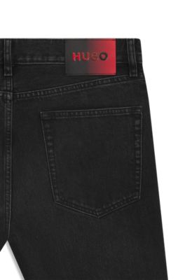 Grey regular-fit jeans in vintage-wash denim, Dark Grey