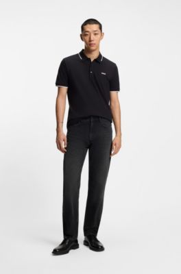 Grey regular-fit jeans in vintage-wash denim, Dark Grey