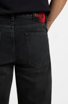 Grey regular-fit jeans in vintage-wash denim, Dark Grey
