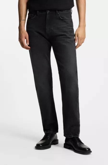 Grey regular-fit jeans in vintage-wash denim