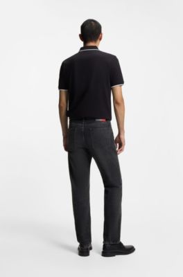 Grey regular-fit jeans in vintage-wash denim, Dark Grey