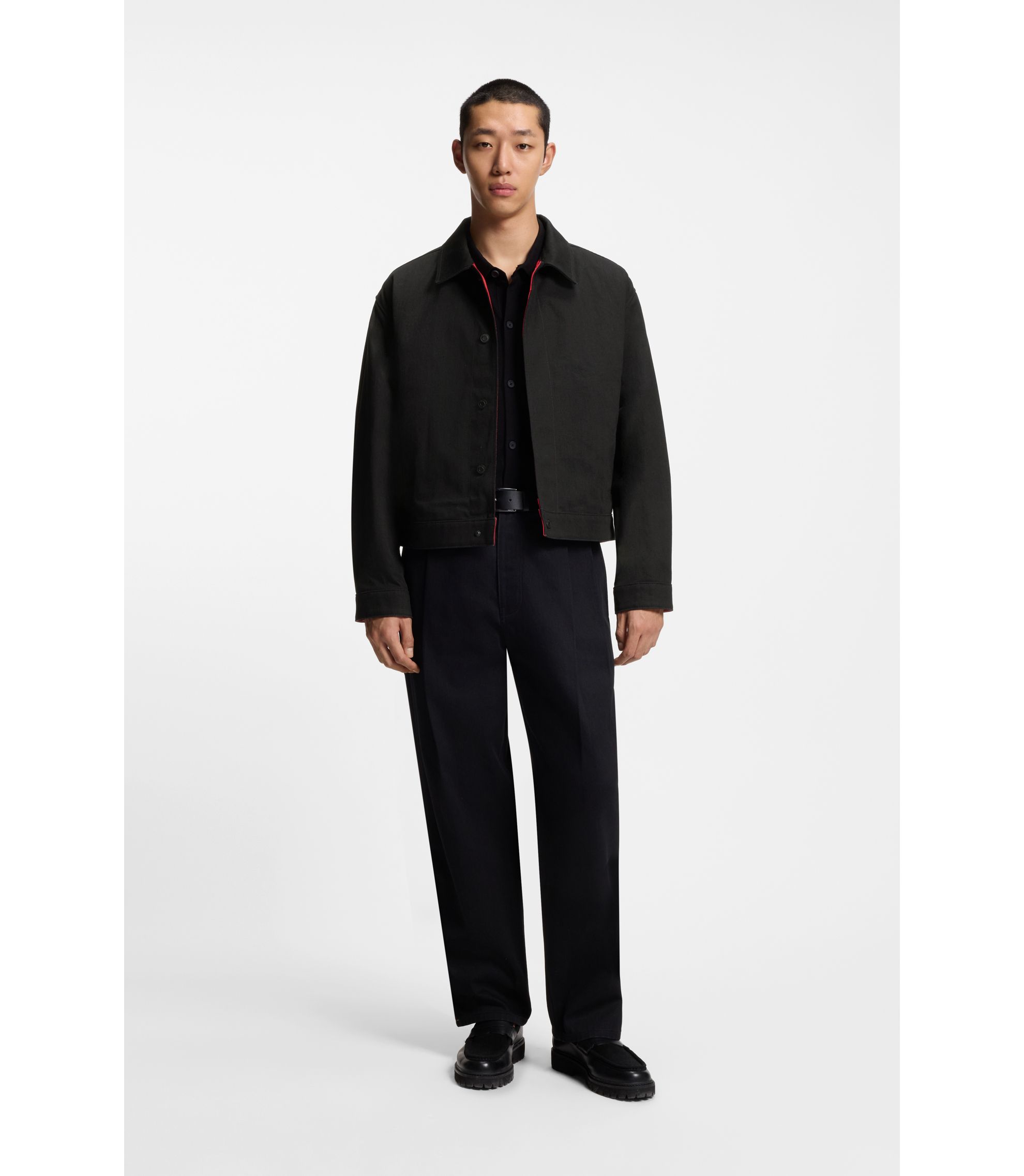 HUGO BOSS gimmick blouson black 短丈 L HUGO - Regular-fit jacket in waxed cotton - Black