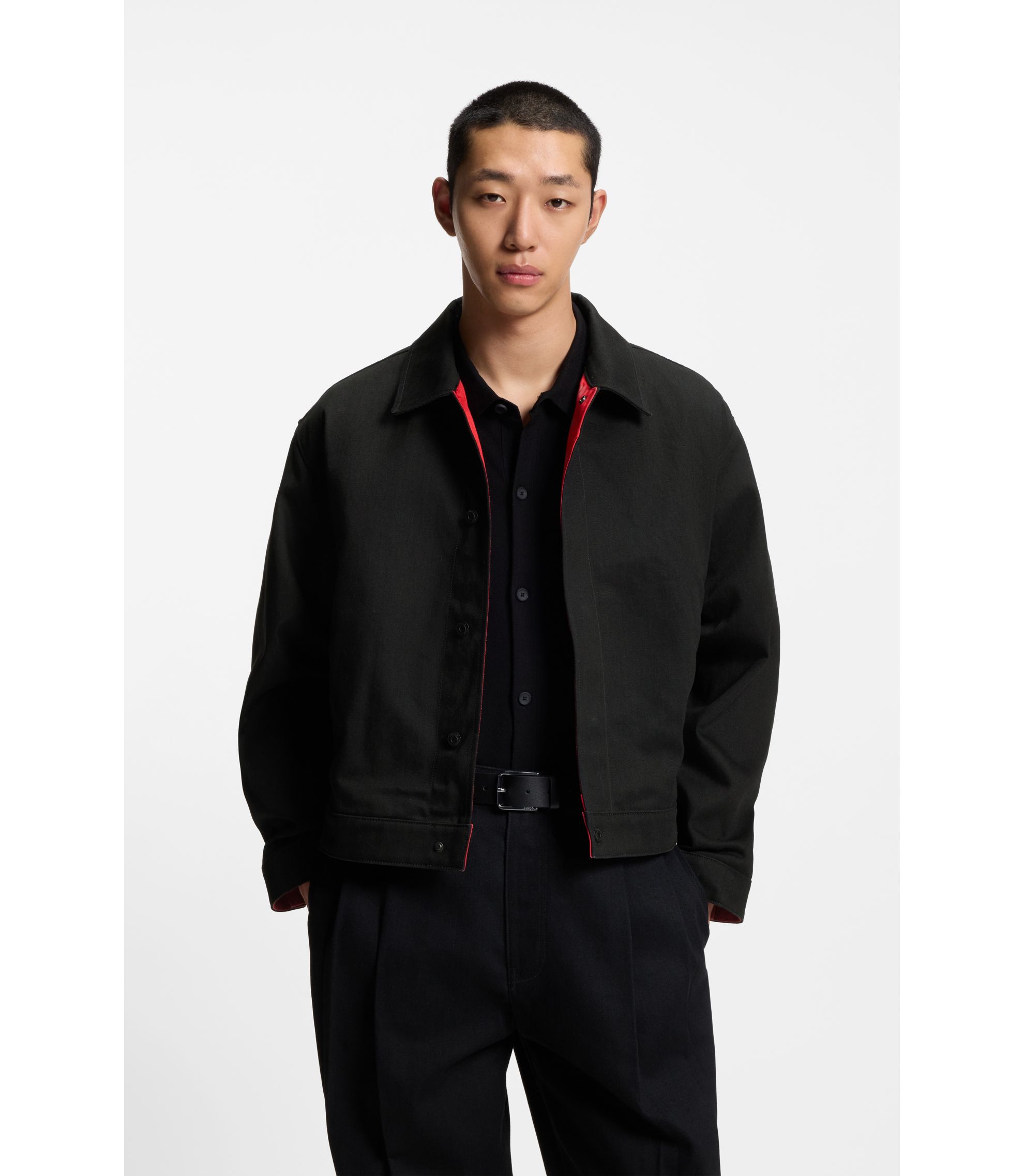 HUGO - Black regular-fit jacket in Japanese denim - Black