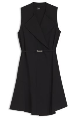 Crepe wrap dress with belt, Black