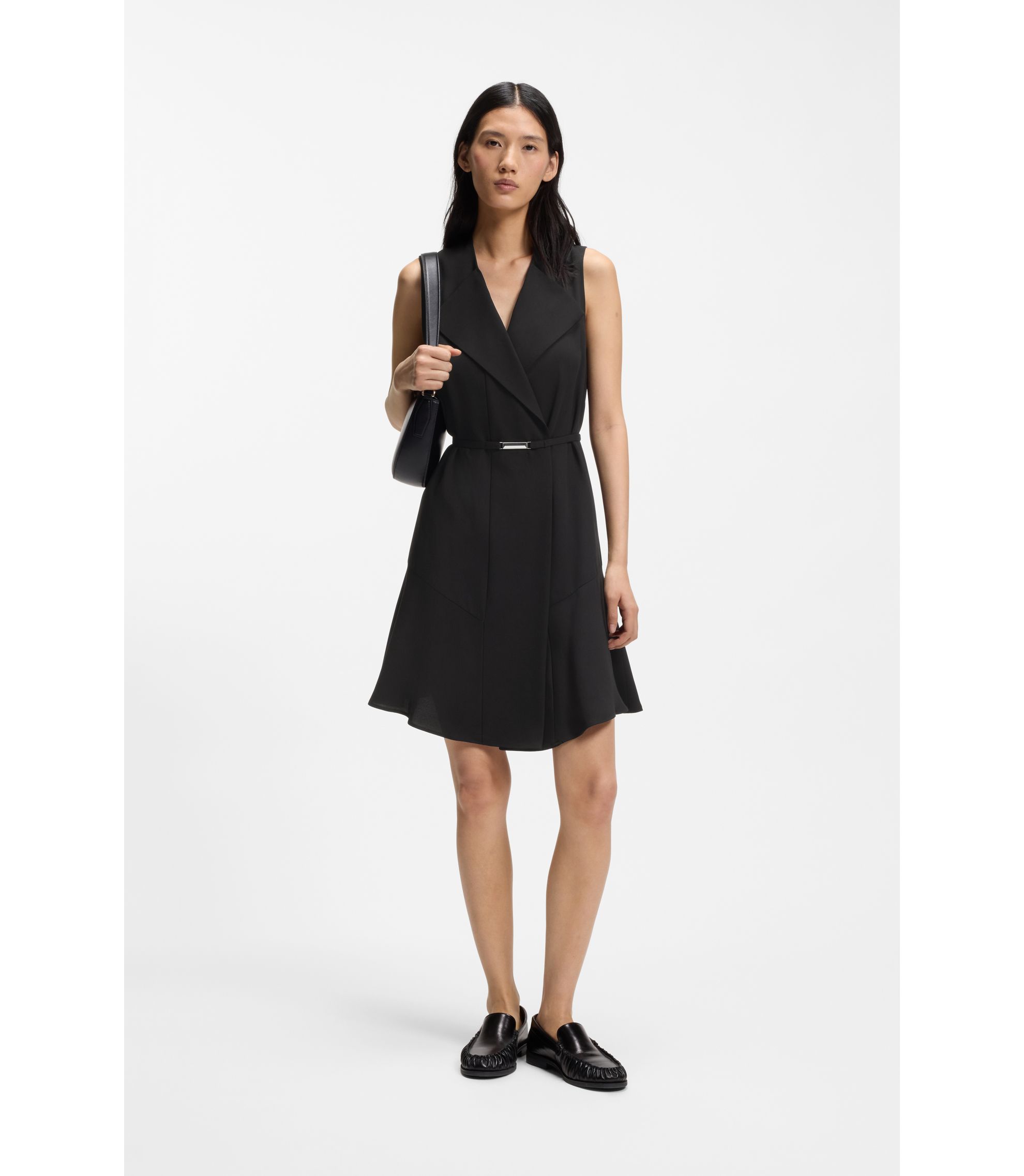 BOSS - Crepe wrap dress with belt - Black