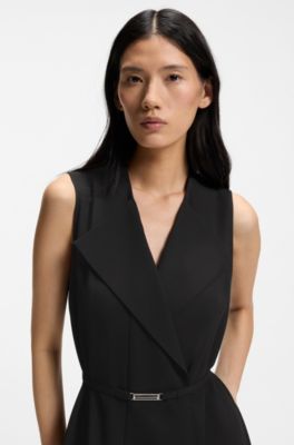 Vestido cruzado en crep&eacute; suave con cintur&oacute;n, Negro