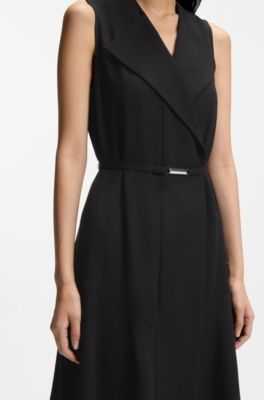 Crepe wrap dress with belt, Black