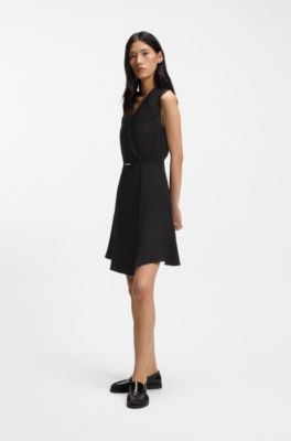 Crepe wrap dress with belt, Black