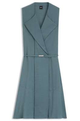 Robe portefeuille ceintur&eacute;e en doux cr&ecirc;pe, Bleu