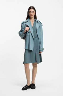 Robe portefeuille ceintur&eacute;e en doux cr&ecirc;pe, Bleu