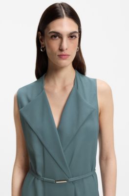 Vestido cruzado en crep&eacute; suave con cintur&oacute;n, Azul