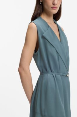 Crepe wrap dress with belt, Blue