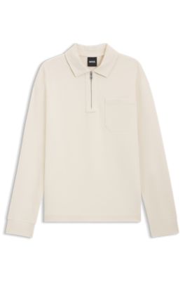 Sudadera con cuello con cremallera en algod&oacute;n aterciopelado, Blanco