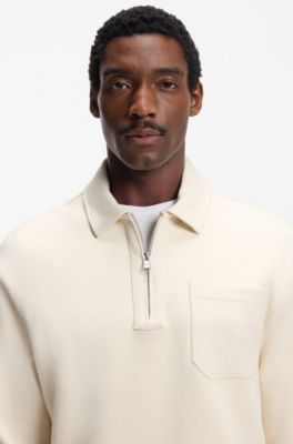 Sudadera con cuello con cremallera en algod&oacute;n aterciopelado, Blanco