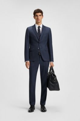 Traje slim fit en lana el&aacute;stica con motivo, Celeste