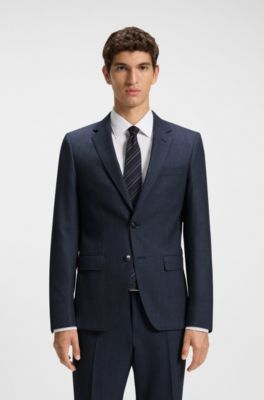 Two-piece slim-fit suit in patterned stretch wool, Light Blue