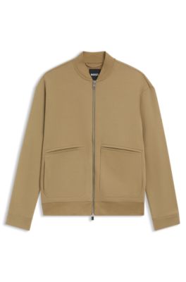 Sudadera en algod&oacute;n aterciopelado con cremallera, Caqui