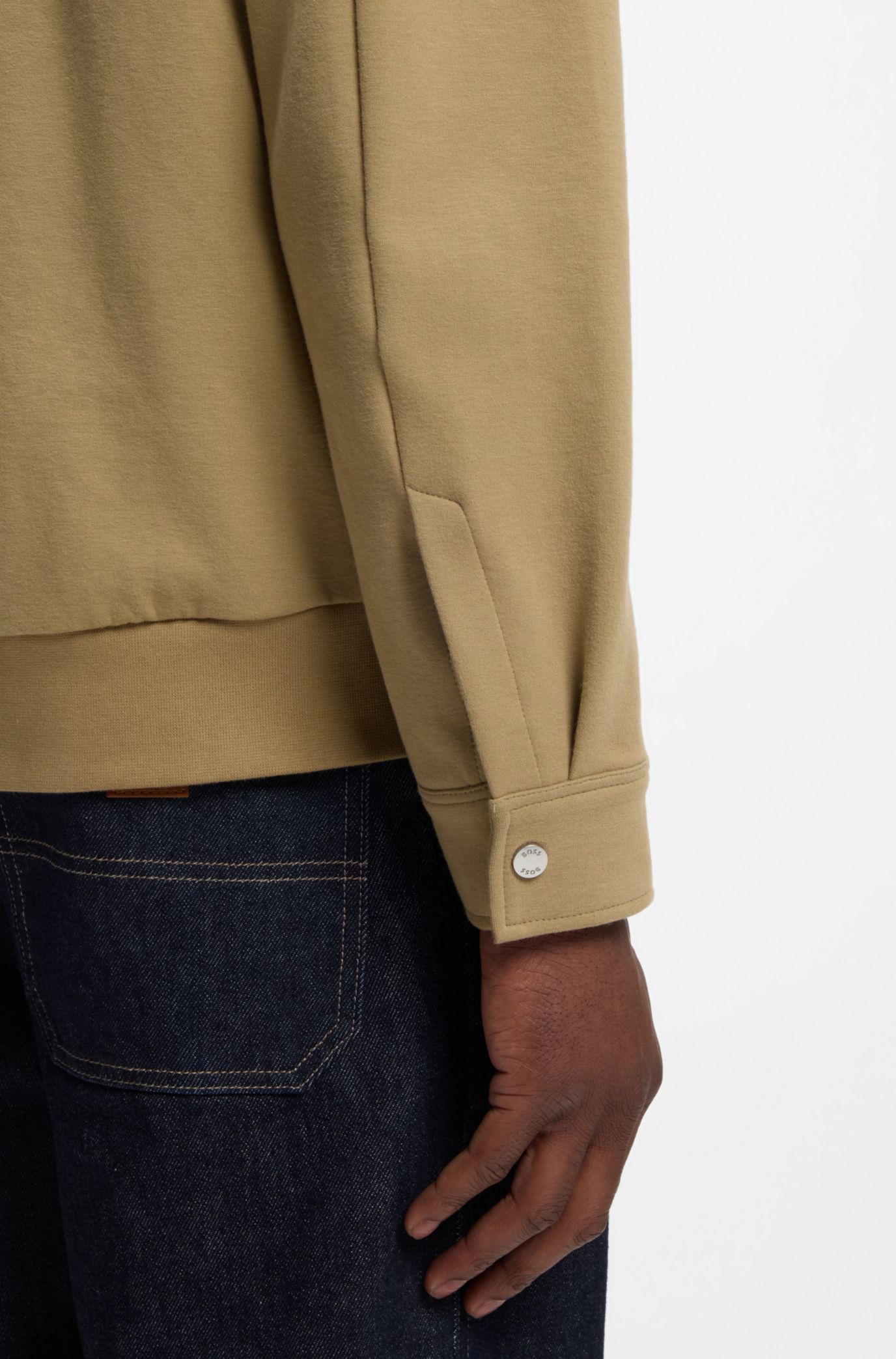 BOSS - Zip-up sweatshirt in a peached cotton blend - Khaki