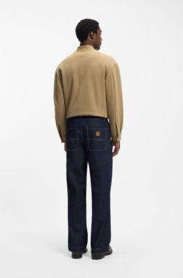 Zip-up sweatshirt in a peached cotton blend, Khaki