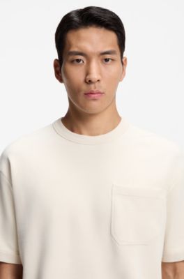 T-shirt en coton m&eacute;lang&eacute; &agrave; la finition peau de p&ecirc;che, Blanc